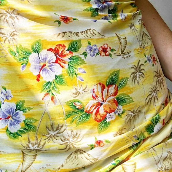 NOSTALGIC 1990s Dress Aloha Floral Yellow Mini w/ Adjustable Straps - Picture 3 of 3